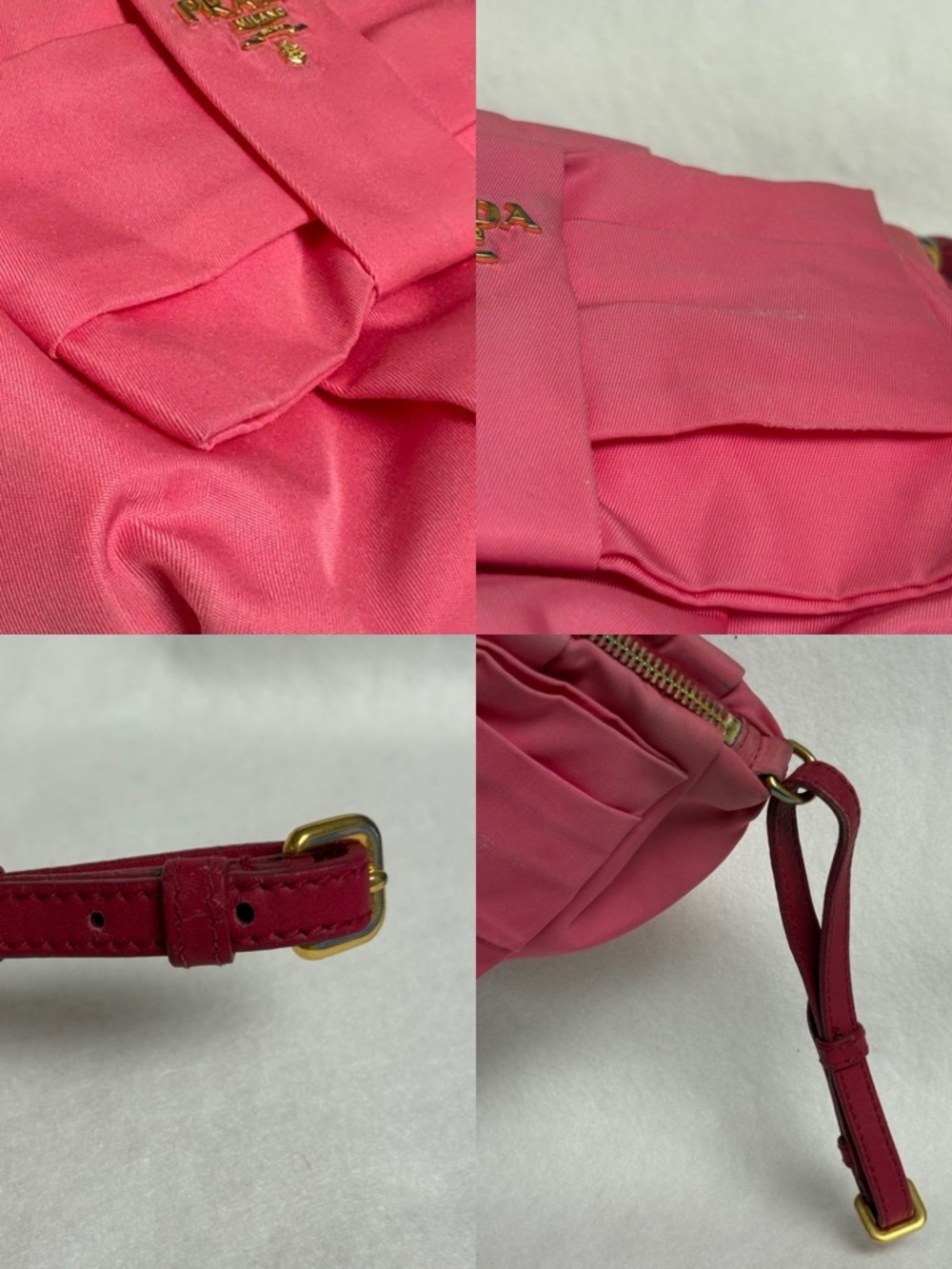 PRADA Pink Nylon Flat Bow Pouch Leather Wristlet Strap Ribbon - Picture 14 of 14